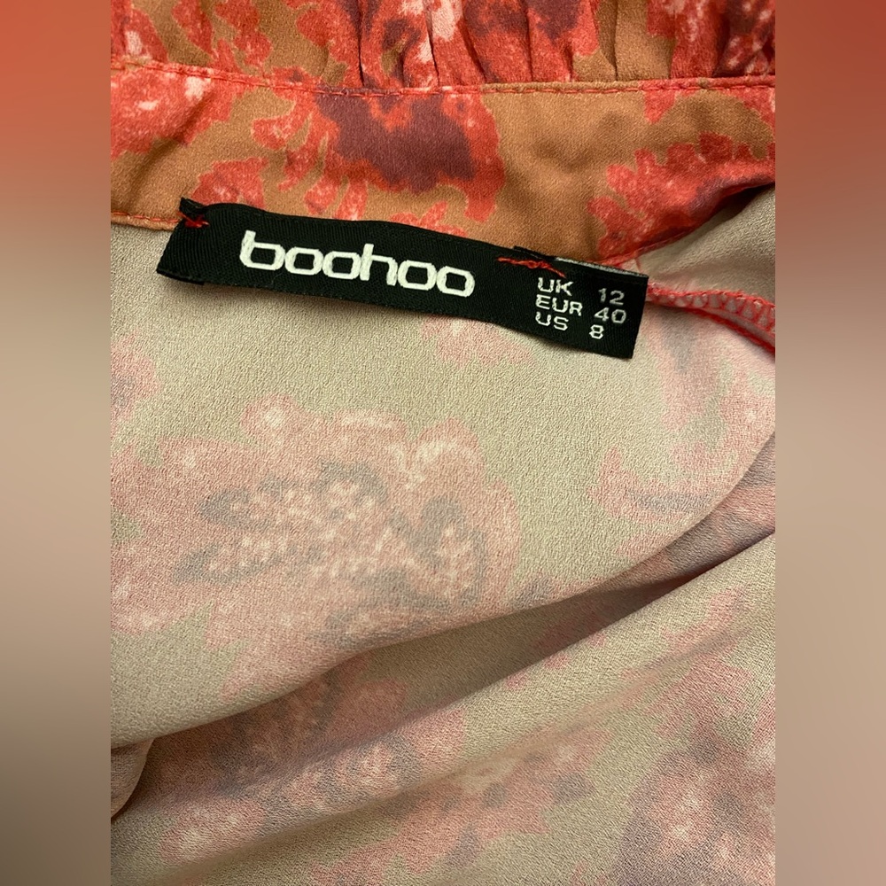 Boohoo Red and Tan Floral Dress (Size 8) Ptp 20” - Picture 5 of 6